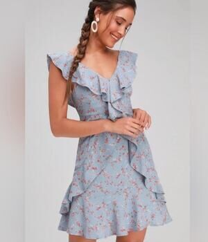 Lulus Radiant Rosa Light Blue Floral Dress S Cottage Feminine